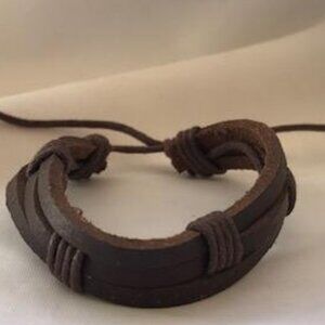 Brown Wrap Braided Leather Handmade Bracelet Adjustable Wristband